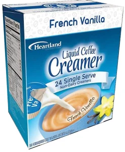 Heartland Creamers, 0.37 Oz, French Vanilla, Box Of 24 Creamers, Case Of 6 Boxes