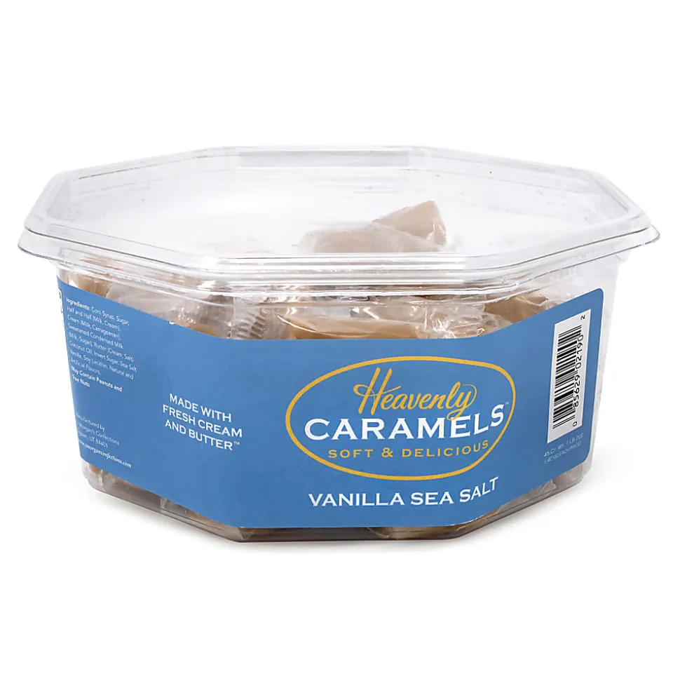 Heavenly Caramels Soft And Delicious Vanilla Sea Salt Caramels, 0.4 Oz, Tub Of 45 Pieces