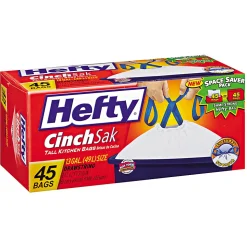Hefty® Cinch Sak® Tall Kitchen Bags, White,  0.9 mil, 13 Gallons, Box Of 45