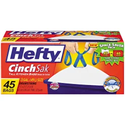 Hefty® Cinch Sak® Tall Kitchen Bags, White,  0.9 mil, 13 Gallons, Box Of 45