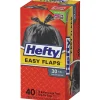 Hefty® EasyFLAPS Trash Bags, Black, 1.05 mil, 30 Gallons, Box Of 40