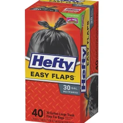 Hefty® EasyFLAPS Trash Bags, Black, 1.05 mil, 30 Gallons, Box Of 40