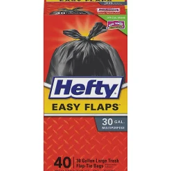 Hefty® EasyFLAPS Trash Bags, Black, 1.05 mil, 30 Gallons, Box Of 40