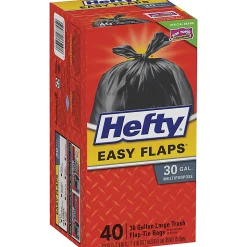 Hefty® EasyFLAPS Trash Bags, Black, 1.05 mil, 30 Gallons, Box Of 40