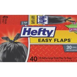 Hefty® EasyFLAPS Trash Bags, Black, 1.05 mil, 30 Gallons, Box Of 40