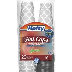 Hefty Hot Cups & Lids To-Go - 16 fl oz - 20 / Pack - Gray, Silver - Coffee