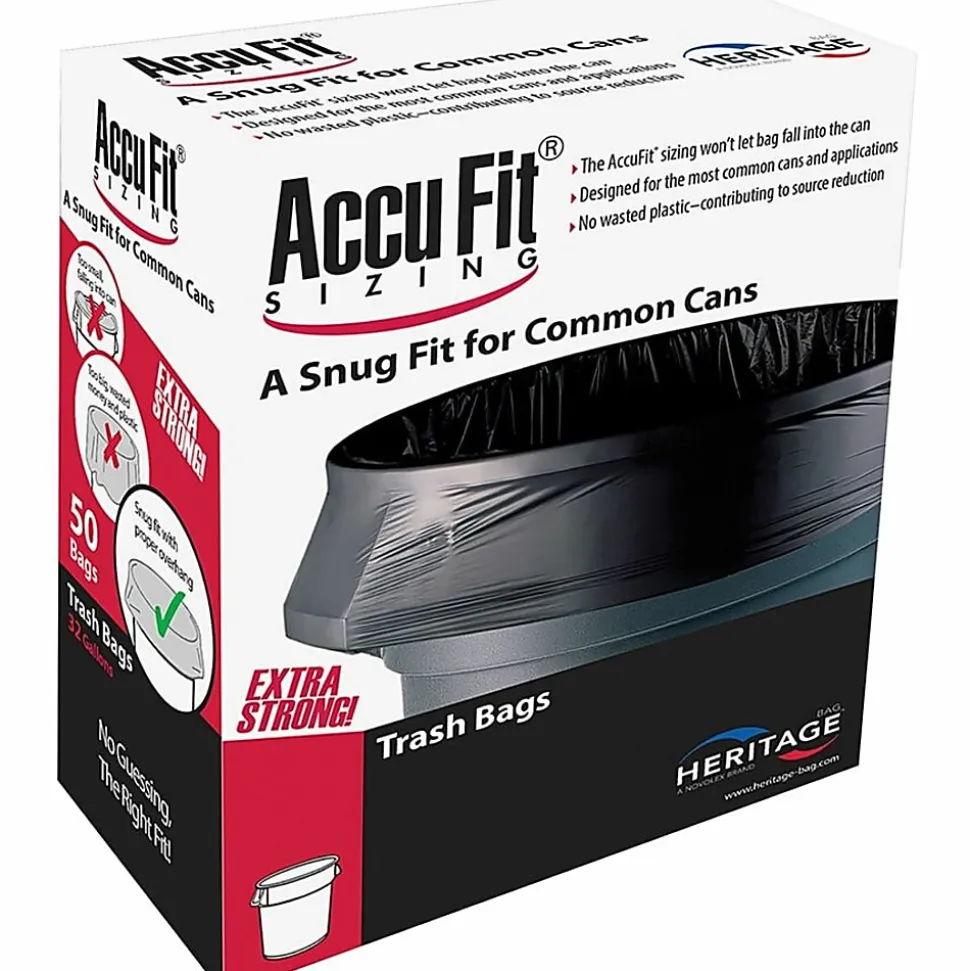 Heritage Accufit Can Liners, 23 Gallon, 0.9 Mil, Clear, Box Of 50