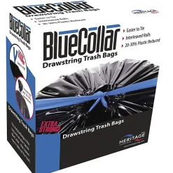 Heritage Drawstring Can Liners, 30 Gallon, 1 Mil, Black, Box Of 40