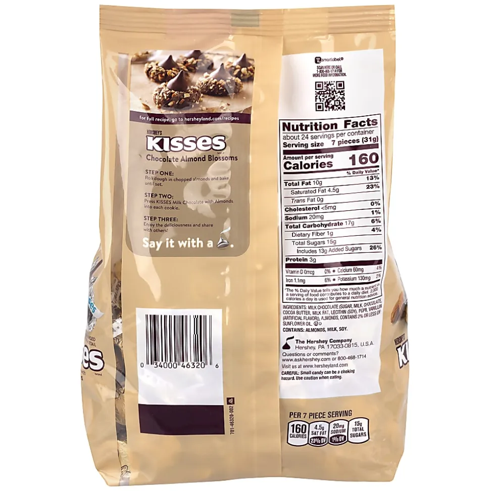 HERSHEY'S KISSES Milk Chocolate with Almonds Candy, 26.5 oz