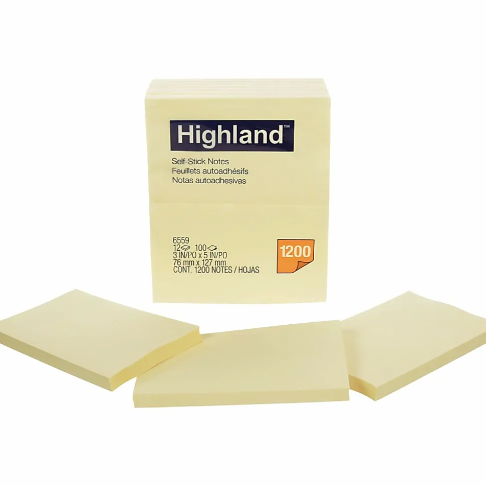 Highland™ Notes, 3 in x 5 in, 12 Pads, 100 Sheets/Pad, Yellow
