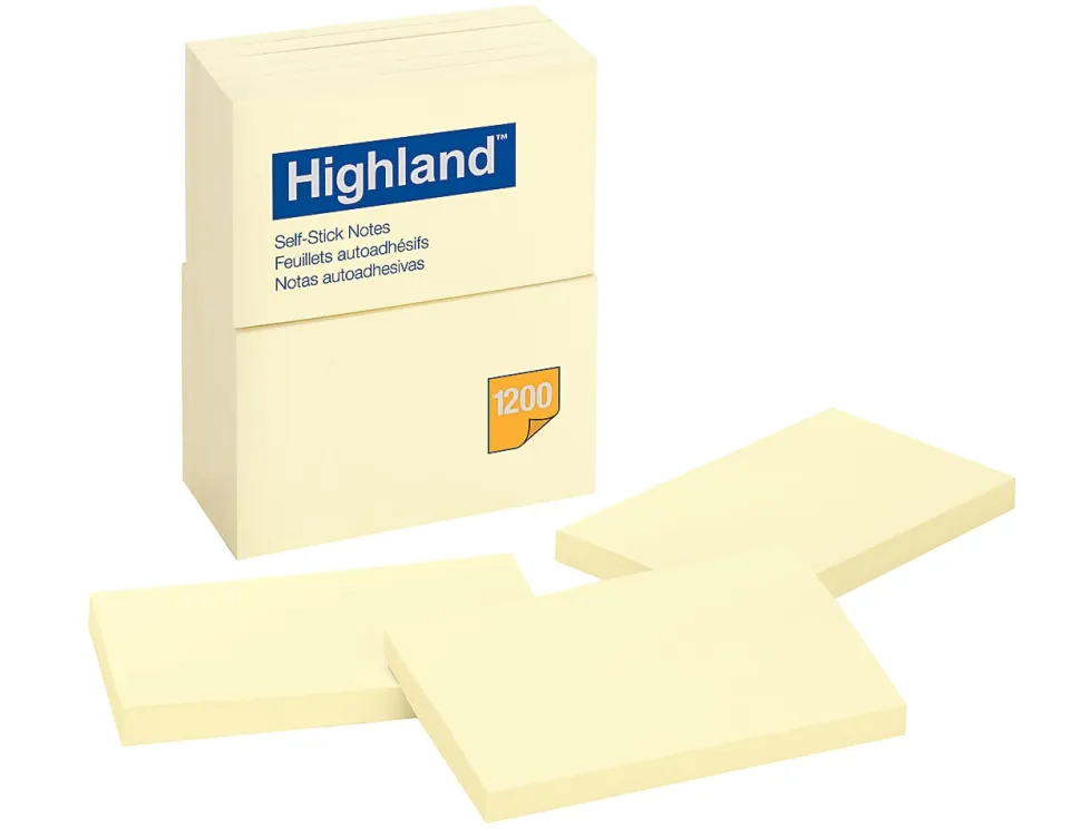 Highland™ Notes, 3 in x 5 in, 12 Pads, 100 Sheets/Pad, Yellow