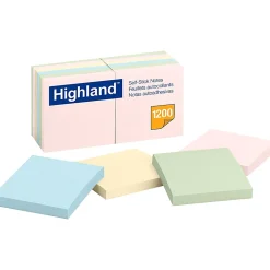 Highland™ Notes, 3 in x 3 in, 12 Pads, 100 Sheets/Pad, Assorted Pastel Colors