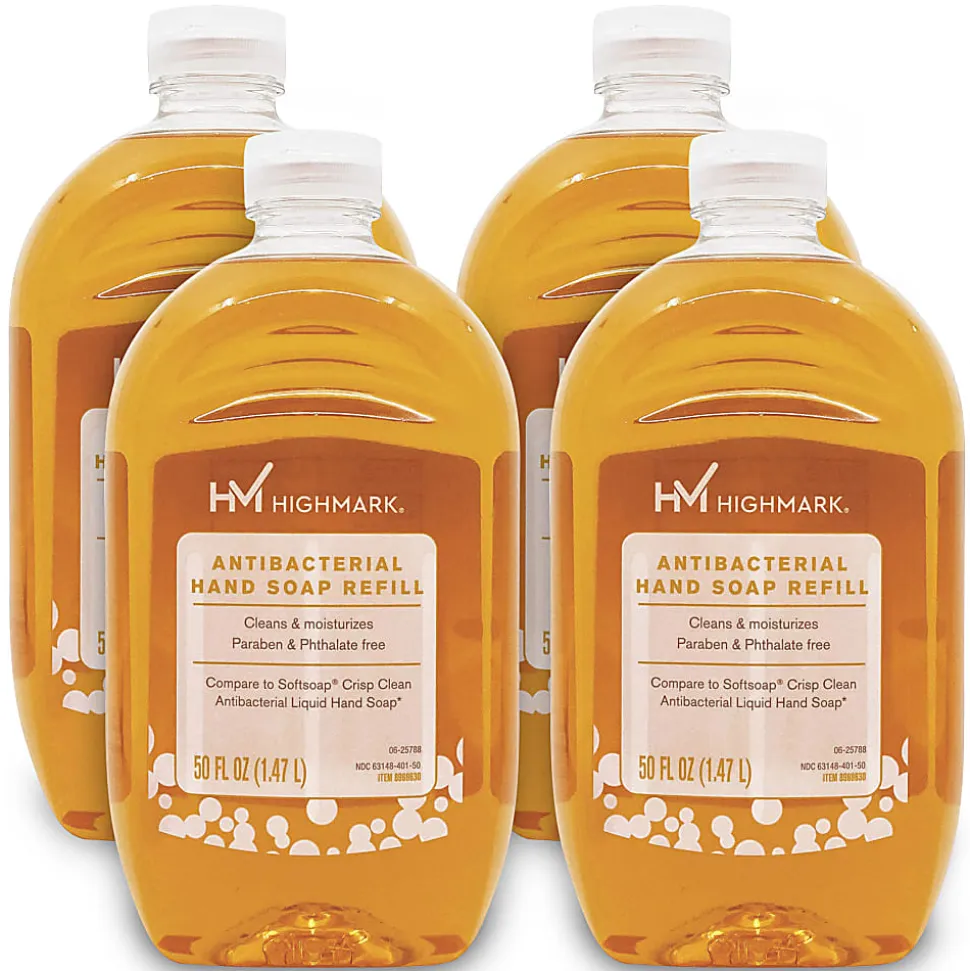 Highmark® Antibacterial Liquid Hand Soap, Clean Scent, 50 Oz Refill Bottle, Orange, Case Of 4 Bottles