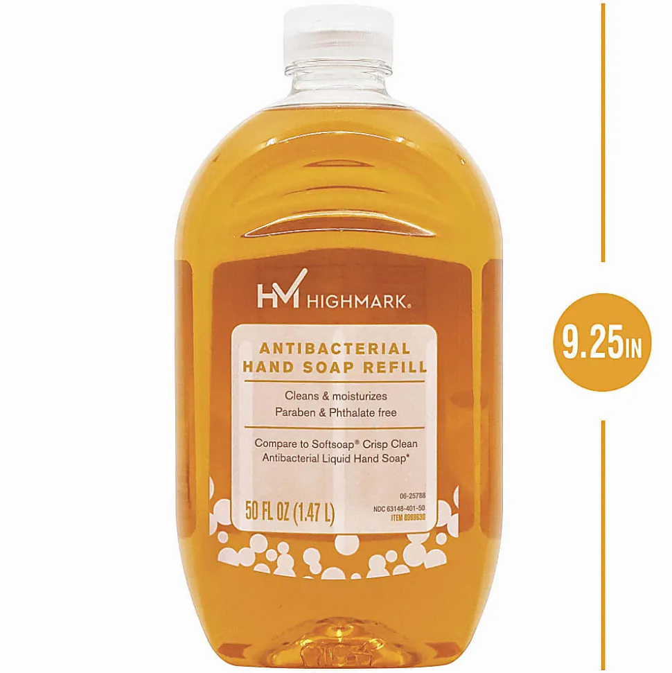 Highmark® Antibacterial Liquid Hand Soap, Clean Scent, 50 Oz Refill Bottle, Orange, Case Of 4 Bottles