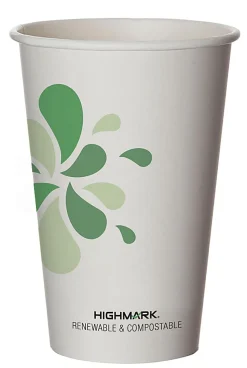 Highmark® Compostable Hot Drink Cups, 16 Oz, White/Green/Black, Pack Of 50