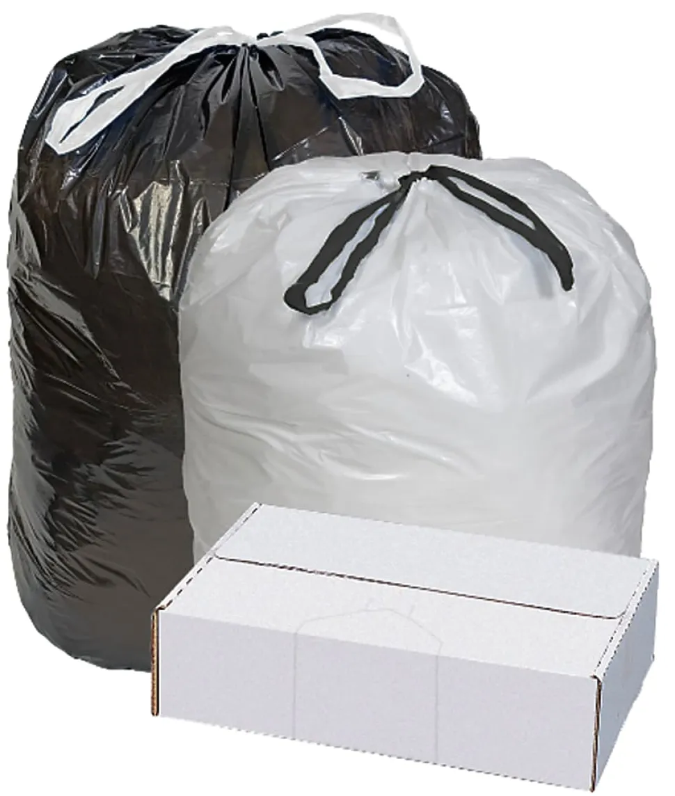 Highmark™ Draw And Tie Can Liners, 0.7 mil, 15 Gallons, 24" x 28", White, Box Of 300