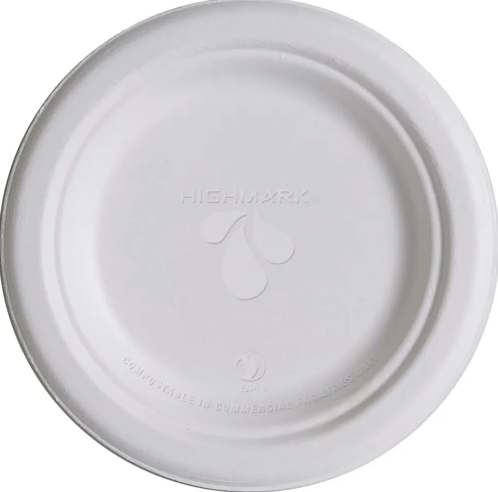 Highmark® ECO Compostable Sugarcane Paper Plates, 6", White, Pack Of 1,000