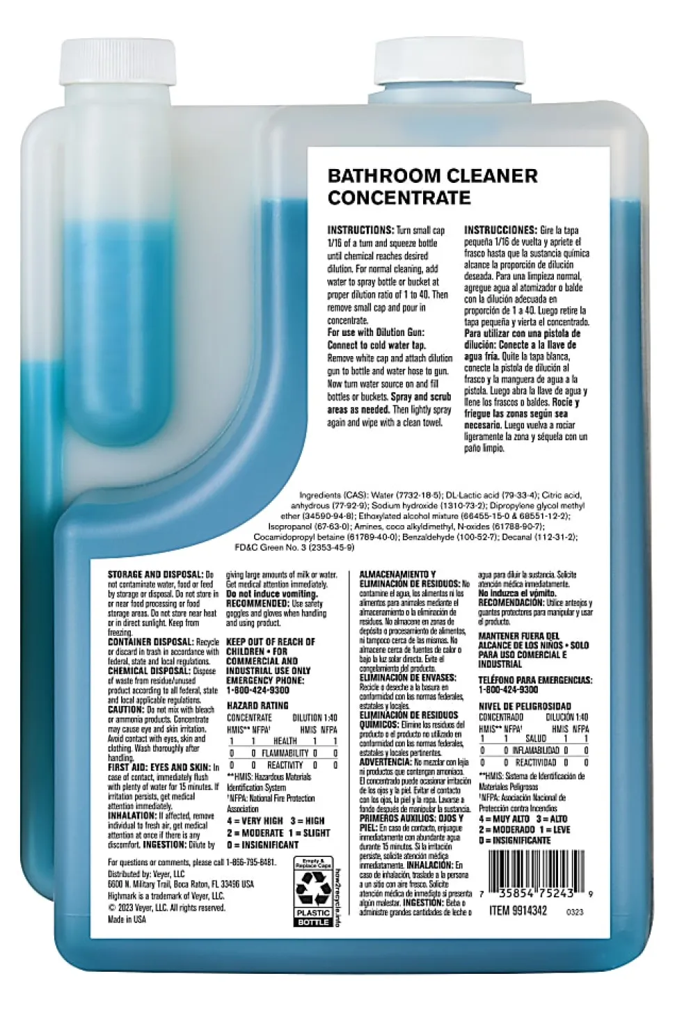 Highmark® ECO Liquid Bathroom Cleaner Concentrate, 2 Liters, Case Of 4 Bottles