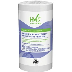 Highmark® ECO 2-Ply Premium Paper Towels, 9" x 11", 100% Recycled, 250 Sheets Per Roll, Pack of 12 Rolls