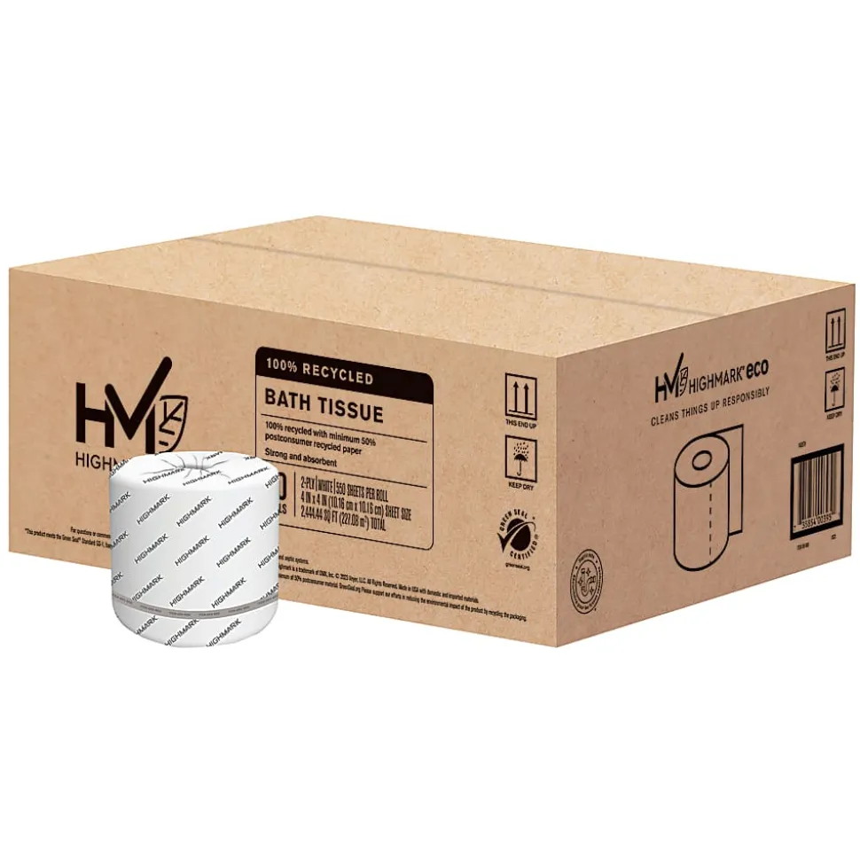 Highmark® ECO 2-Ply Toilet Paper, 100% Recycled, 550 Sheets Per Roll, Case Of 40 Rolls