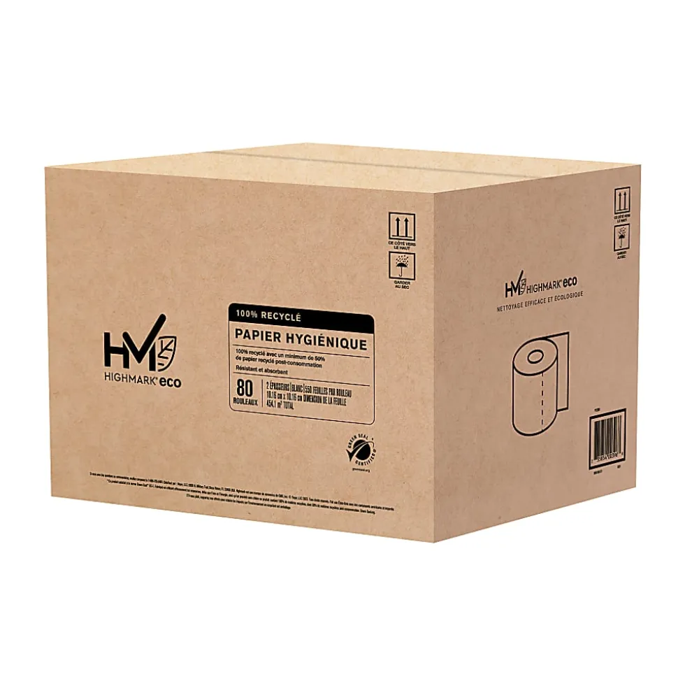 Highmark® ECO 2-Ply Toilet Paper, 100% Recycled, White, 550 Sheets Per Roll, Case Of 80 Rolls