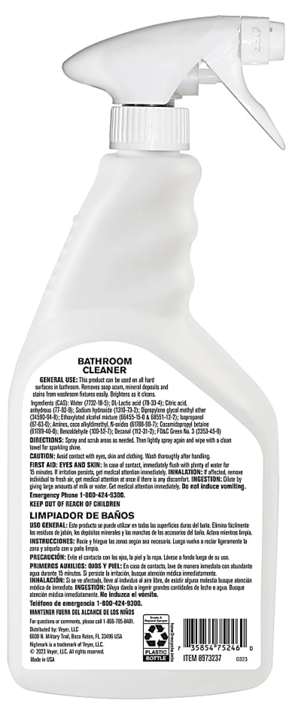 Highmark® ECO Ready-To-Use Bathroom Cleaner, 32 Oz, Case Of 12 Bottles