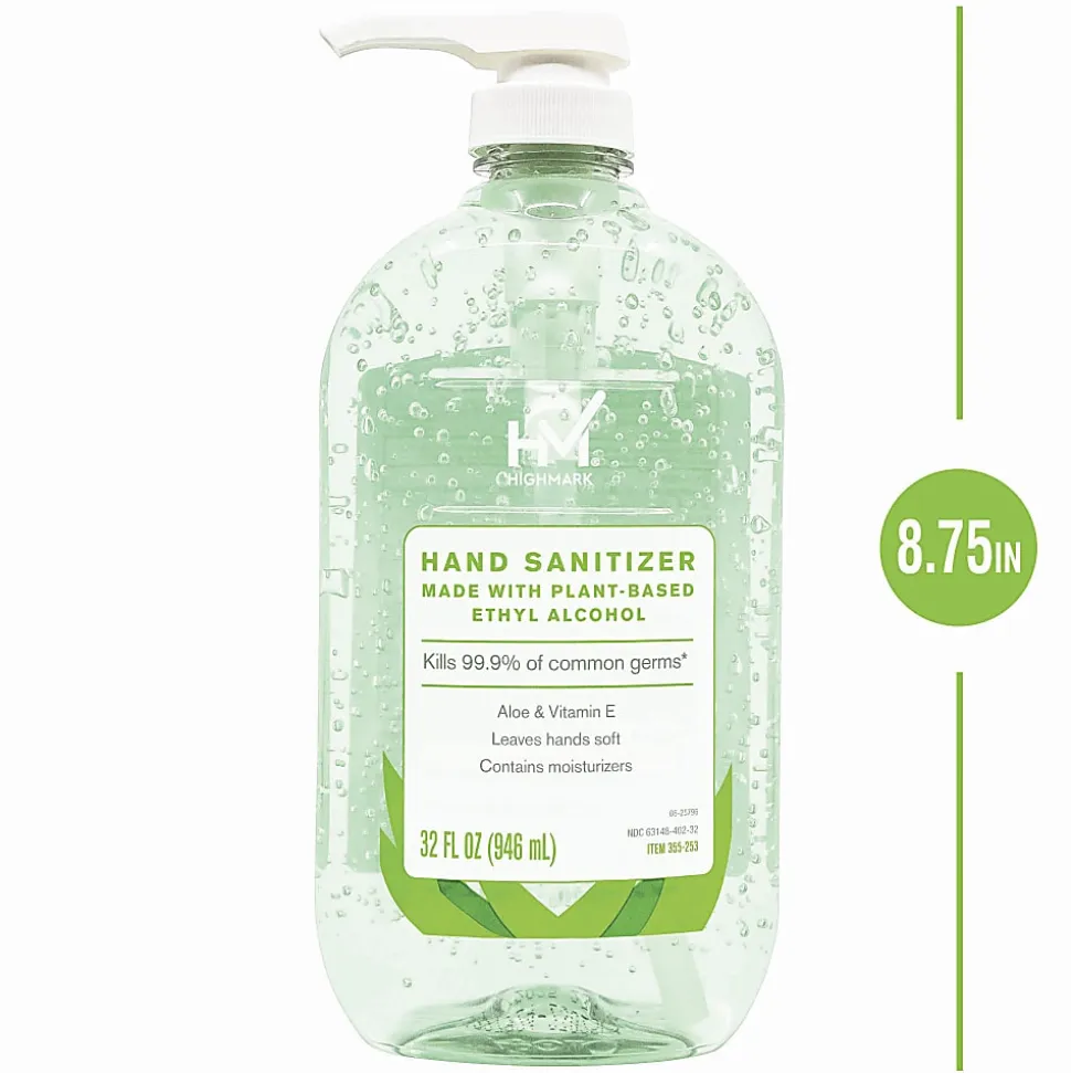 Highmark® Hand Sanitizer With Aloe, Floral Scent, 32 Oz, Green, Case Of 6 Bottles