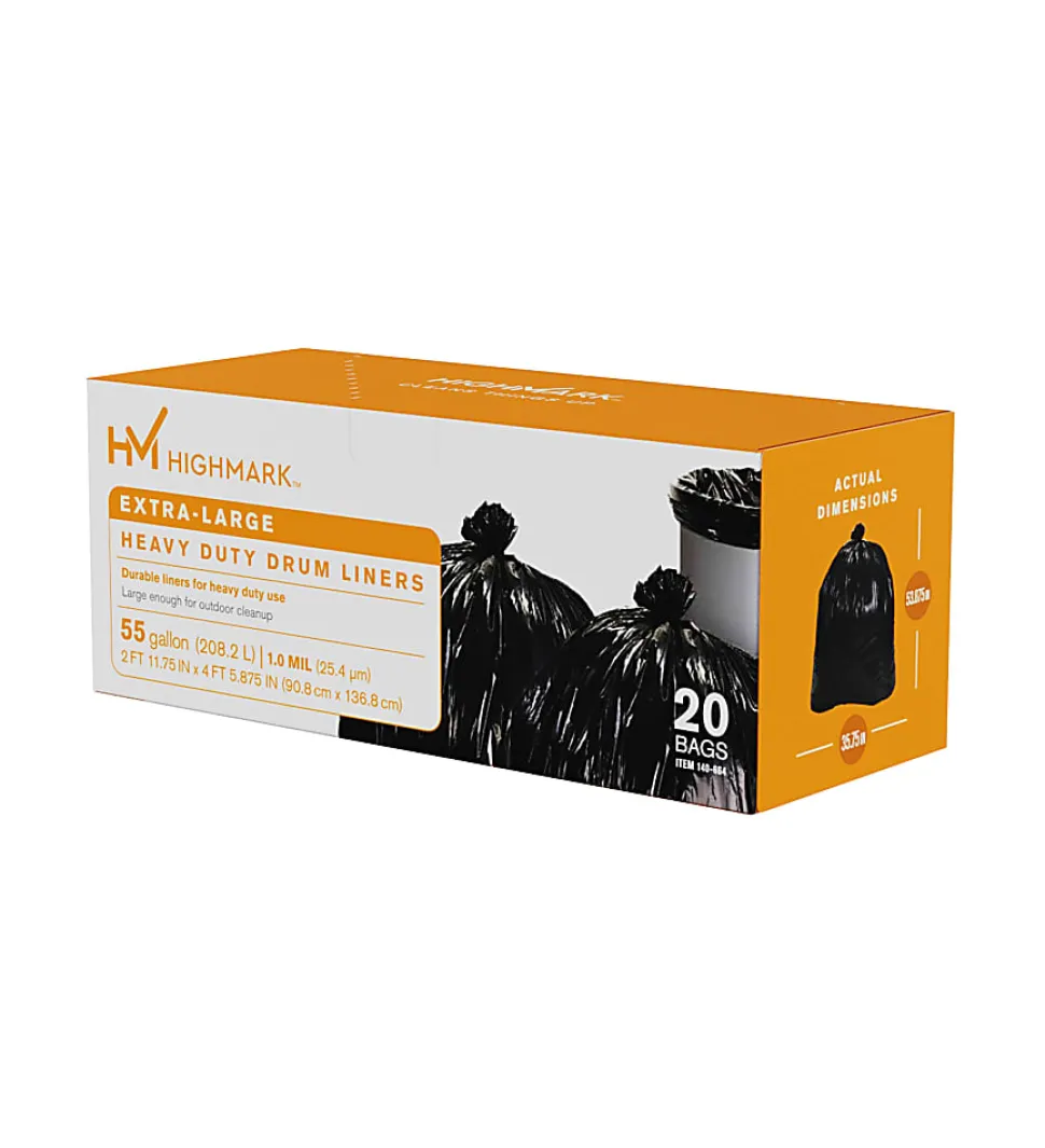 Highmark™ Heavy Duty Extra-Large Drum Liners, 55 Gallon, Box Of 20 Bags