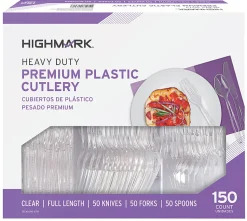 Highmark® Heavy-Duty Plastic Cutlery, Premium, Clear, Pack Of 150 Utensils