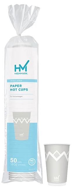 Highmark® Insulated Hot Cups, 16 Oz, 42% Recycled, Gray/White, Pack Of 50
