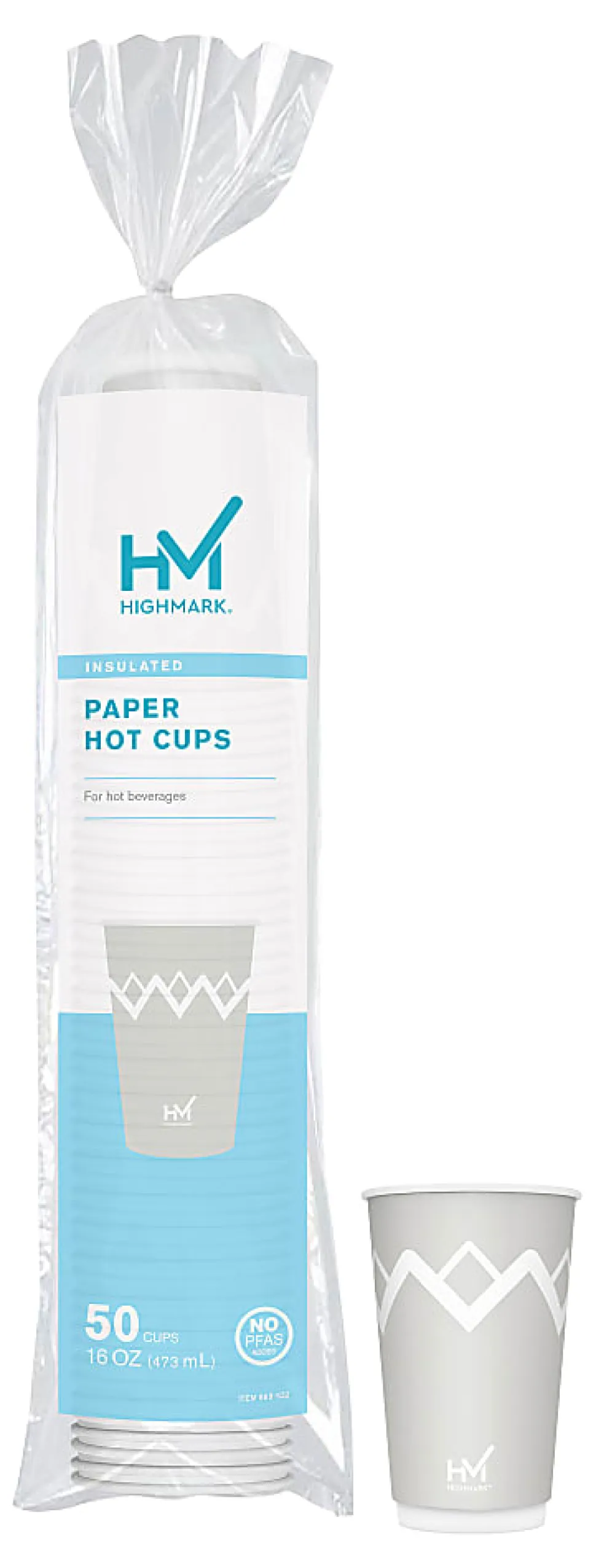 Highmark® Insulated Hot Cups, 16 Oz, 42% Recycled, Gray/White, Pack Of 50