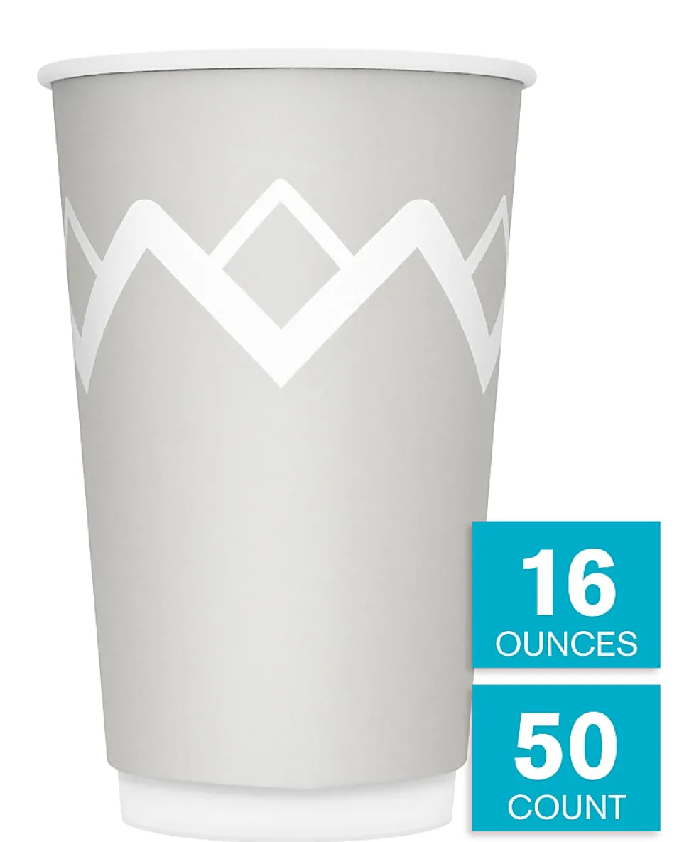 Highmark® Insulated Hot Cups, 16 Oz, 42% Recycled, Gray/White, Pack Of 50