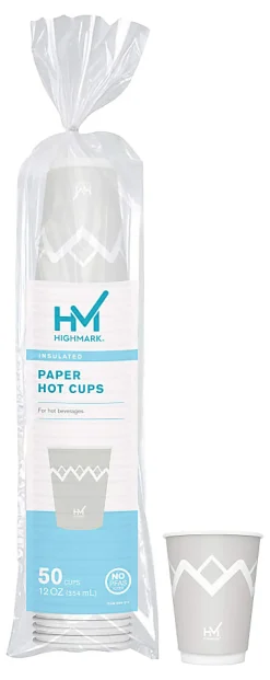 Highmark® Insulated Hot Cups, 12 Oz, 42% Recycled, Gray/White, Pack Of 50