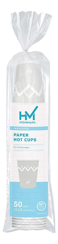 Highmark® Insulated Hot Cups, 12 Oz, 42% Recycled, Gray/White, Pack Of 50