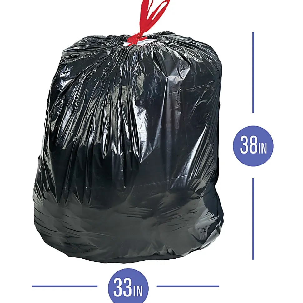 Highmark™ Large Drawstring Trash Bags, 0.7 mil, 33 Gallon, Black, Box Of 70 Bags