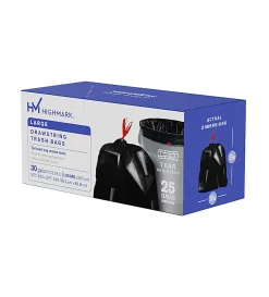 Highmark™ Large Drawstring Trash Bags, 1.05 mil, 30 Gallon, Black, Box Of 25