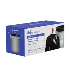 Highmark™ Large Drawstring Trash Bags, 1.05 mil, 30 Gallon, Black, Box Of 25