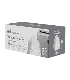 Highmark™ Large Shredder Bags, 15 Gallon, Clear, Box Of 25 Bags