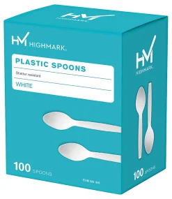 Highmark® Medium-Length Plastic Cutlery, Spoons, Pack Of 100 Spoons