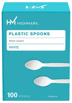 Highmark® Medium-Length Plastic Cutlery, Spoons, Pack Of 100 Spoons