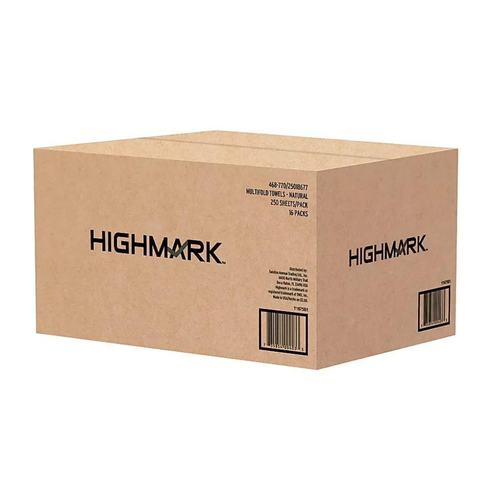 Highmark® Multi-Fold 1-Ply Paper Towels, 100% Recycled, Natural, 250 Sheets Per Pack, Case Of 16 Packs
