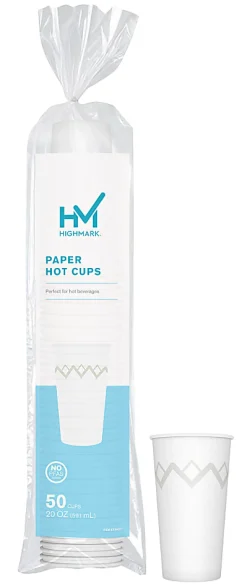 Highmark® Paper Hot Cups, 20 Oz, Printed White, Pack Of 50