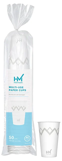 Highmark® Paper Hot Cups, 16 Oz, Printed White, Pack Of 50