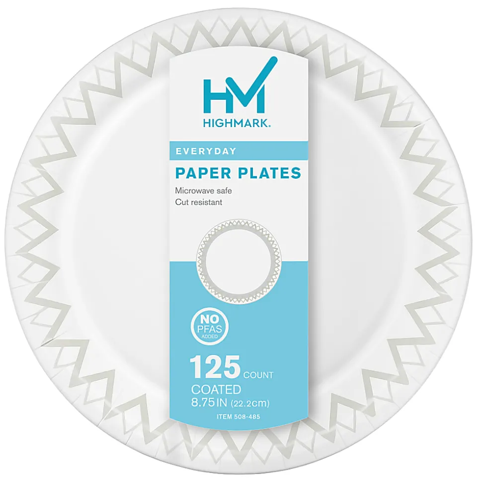 Highmark® Paper Plates, 8-3/4", Printed White, Pack Of 125