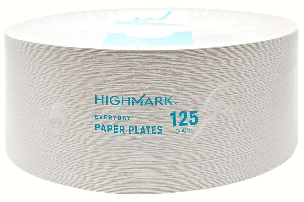 Highmark® Paper Plates, 8-3/4", Printed White, Pack Of 125