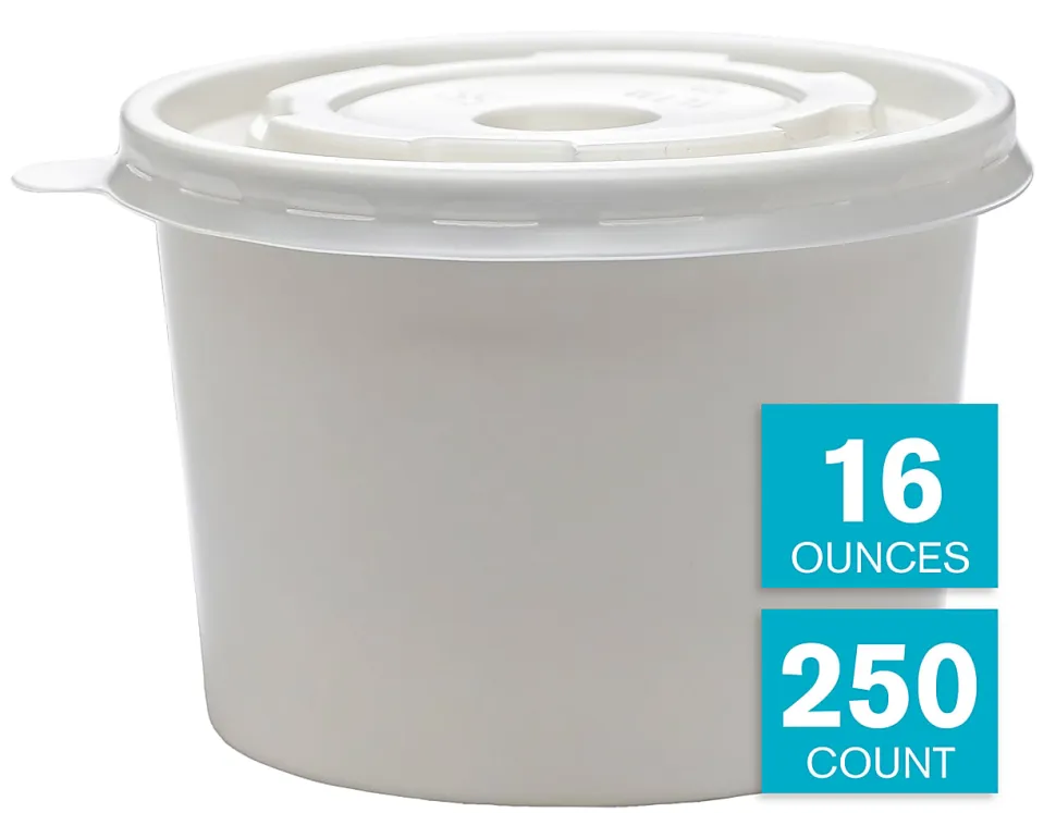 Highmark® Paper Soup Containers with Lids, Disposable Paper Food Cups, Ice Cream Cups Food Storage with Lids, 16 oz, White, Case Of 250