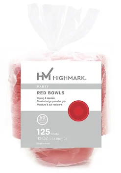 Highmark® Plastic Bowls, 12 oz, Red, Pack Of 125