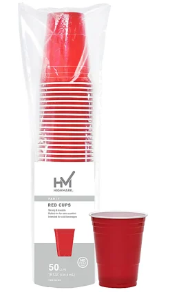 Highmark® Plastic Cups, 18 oz, Red, Pack Of 50