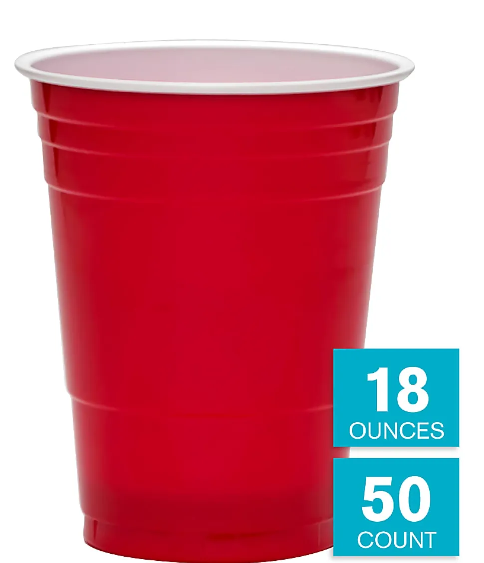 Highmark® Plastic Cups, 18 oz, Red, Pack Of 50