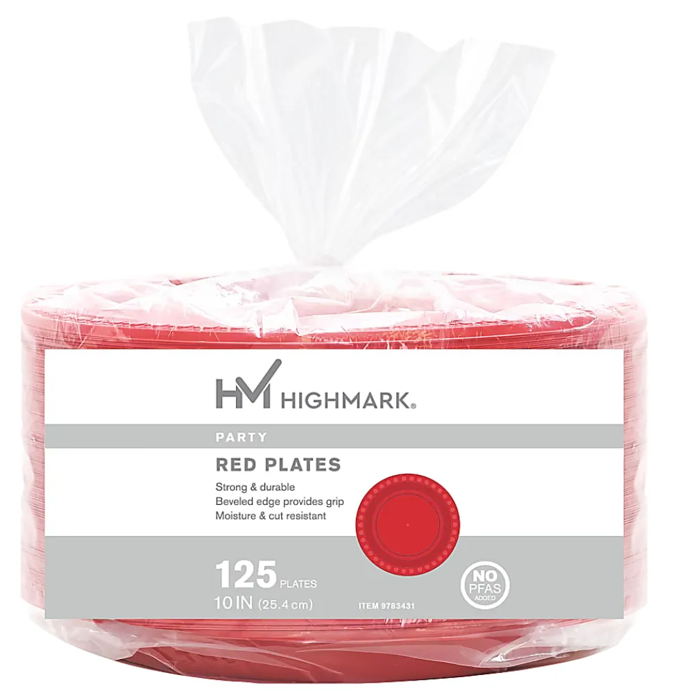 Highmark® Plastic Plates, 10", Red, Pack Of 125